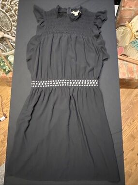 Michael Kors Black Midi Dress with Studded Waist